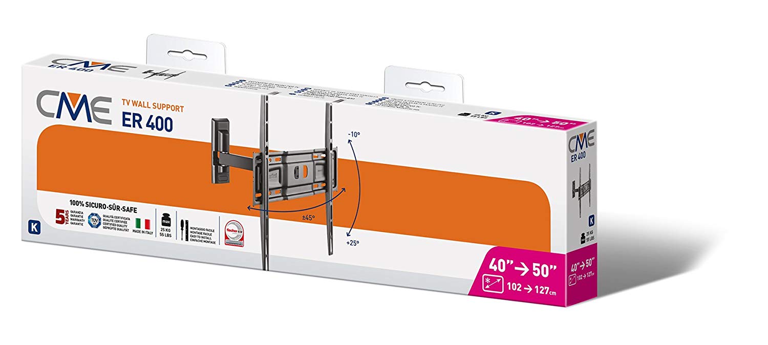 Meliconi Cme Er400 Swivel & Tilt Wall Bracket For All 40-50 Inch Tv Ledlcd &Plasma Max Vesa 400 Made In Italy - Image 2
