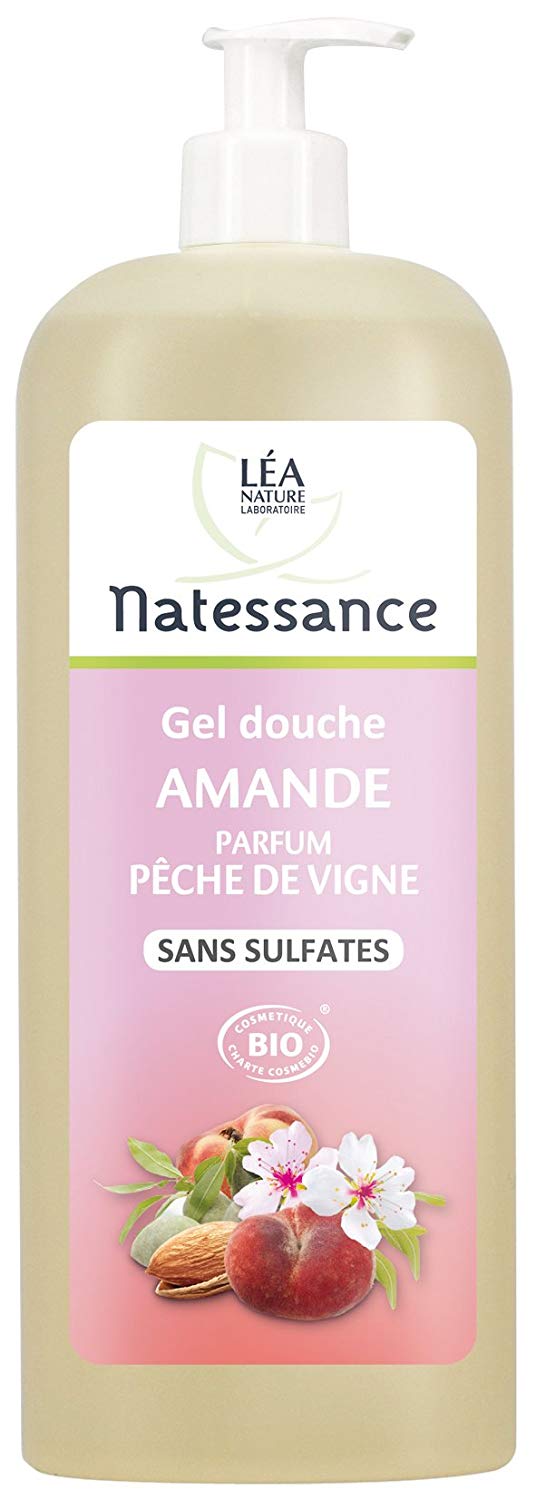 Natessance Organic Almond Shower Gel & Peach Fragrance (Sulphate-free Soap-free & Parabens-free), fruity, 1000 millilitre