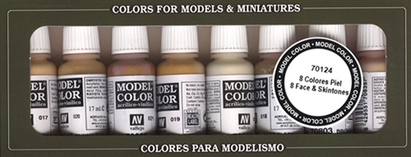Vallejo Model Color Acrylic Paint Set, 8 Skin and Flesh Tones, 18 ml Dropper Bottles, Matte Finish for Miniature Figures and Models