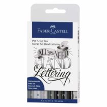 Faber-Castell 267118 - Pencil Pen Pitt Artist Pen Lettering Starter Set, 9 Pieces (5 Pitt Artist Pens with Brush Tip, 2 Pitt Artist Pen Fineliner, 1 Castell 9000 Pencil B, 1 Sharpener)