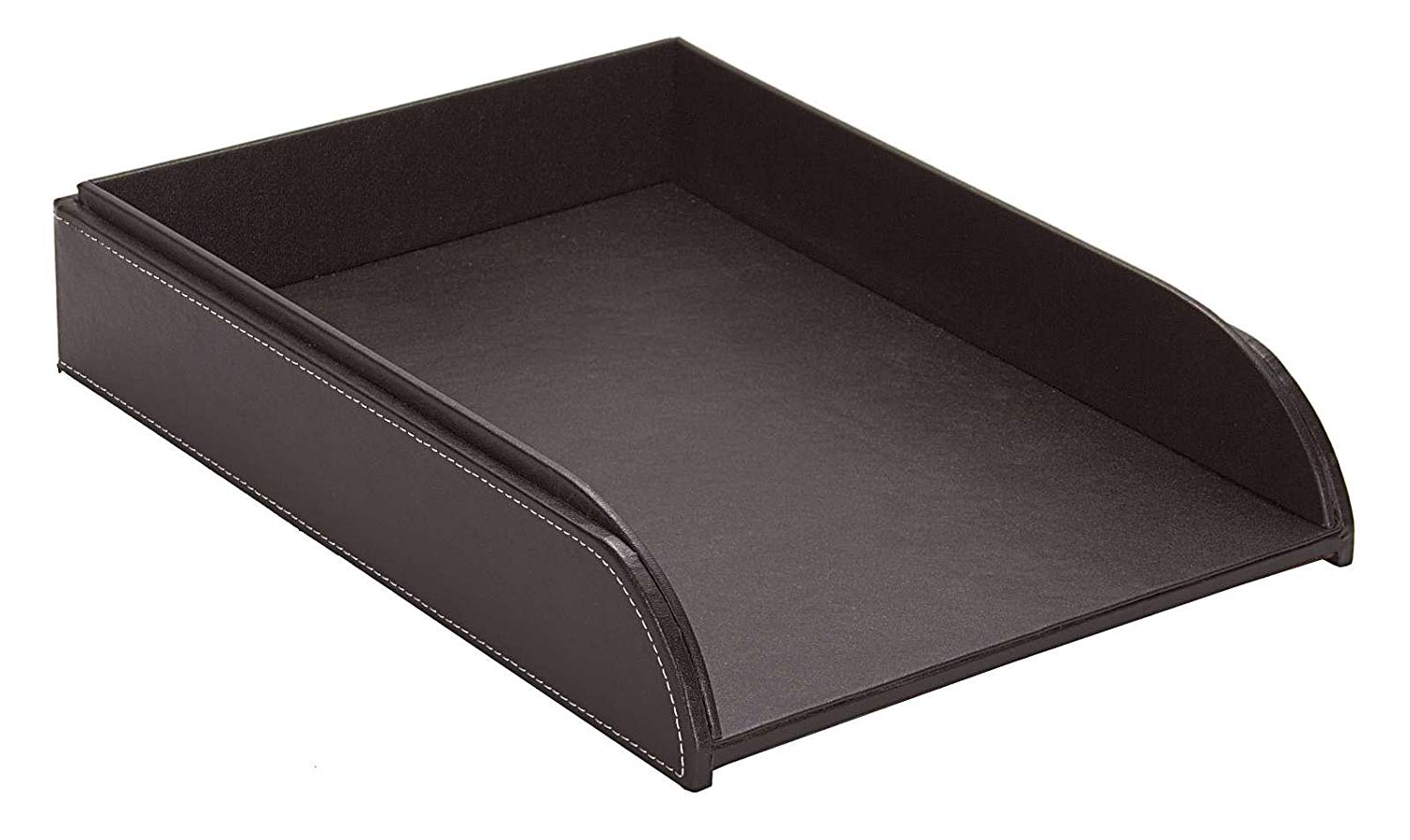 OSCO Faux Leather Letter Tray A4 - Stackable Desk Organiser Paper Sorter, Office Document Storage, Brown, Single, 6.5×24.7×33.3 cm