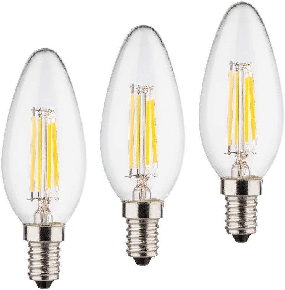 Müller-Licht Set of 3 Retro LED Candle Light Bulbs, Replaces 40 W, Glass, E14, 4 Watt, Silver, 3.5 x 3.5 x 10 cm, 3 Units