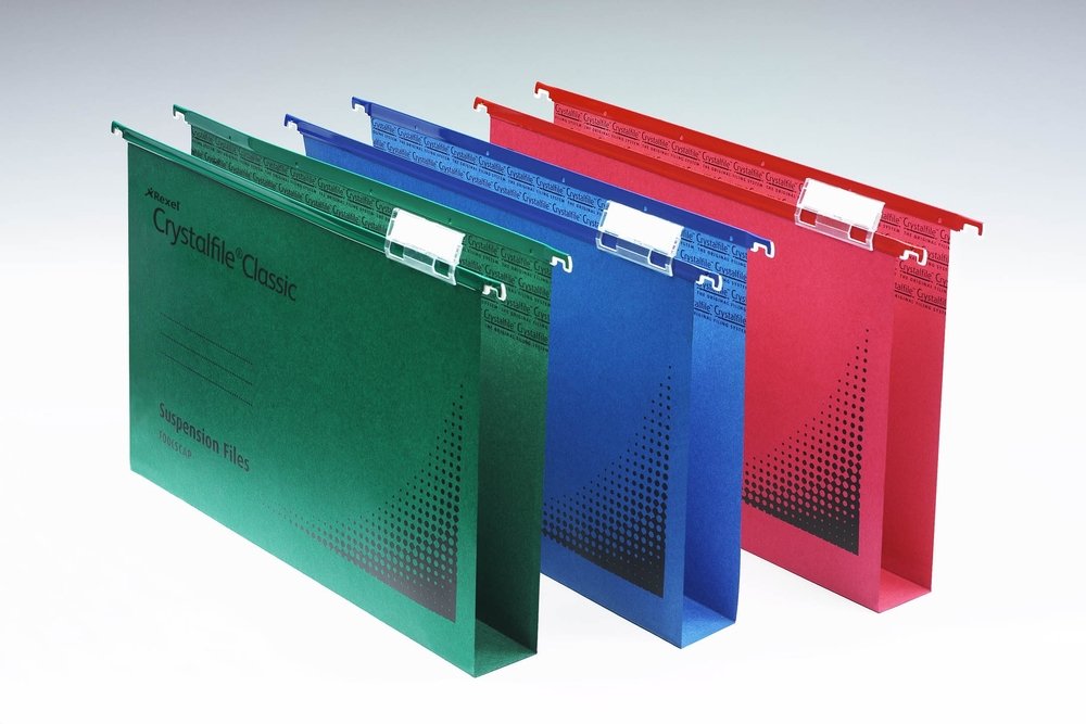 Rexel Foolscap Suspension Files with Tabs and Inserts for Filing Cabinets 30 mm base, 100 Percent Recycled Manilla, Red - Image 3