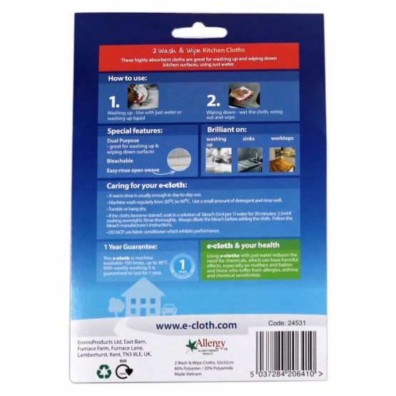 E-Cloth Kitchen Cleaning Pack, 1 Kitchen Microfibre Cleaning Cloth & 1 Polishing Cloth, 300 Wash Guarantee, 2 Cloth Set - Image 4