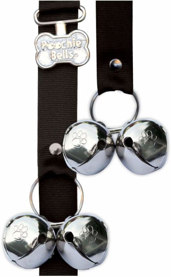 PoochieBells the Original & Trusted Housetraining & Potty Time Dog Doorbell for Loving Dog Families Since 2005. A clear, pleasant and easy way for your family to know when its potty time for your furry best friend. All PoochieBells are individually handcrafted in the USA. Midnight Black Design.