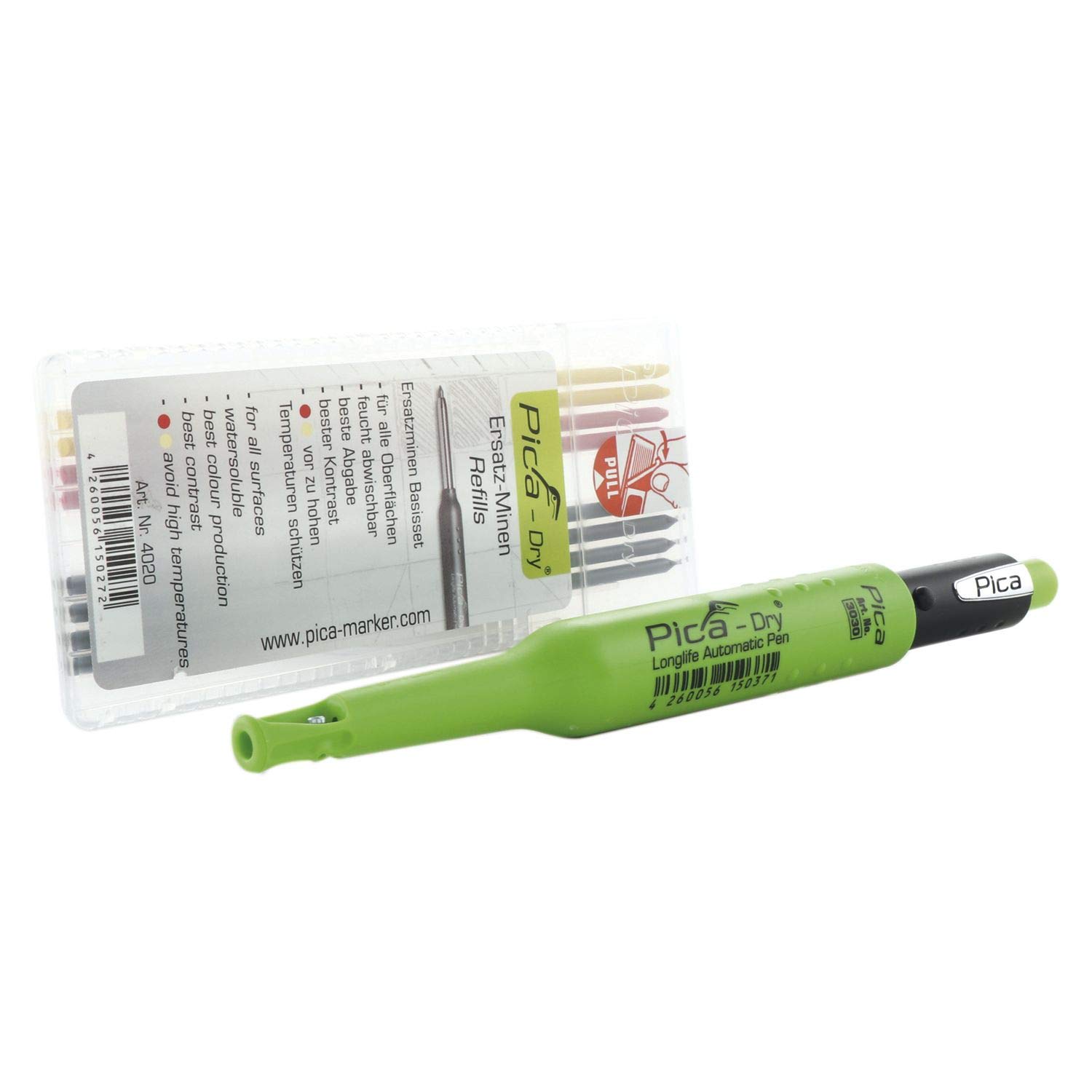 Pica Dry Longlife Automatic Pen, 4099101-94102, incl. 8 Refill Leads, Starter Kit, Multicolor, 8 Count (Pack of 1)