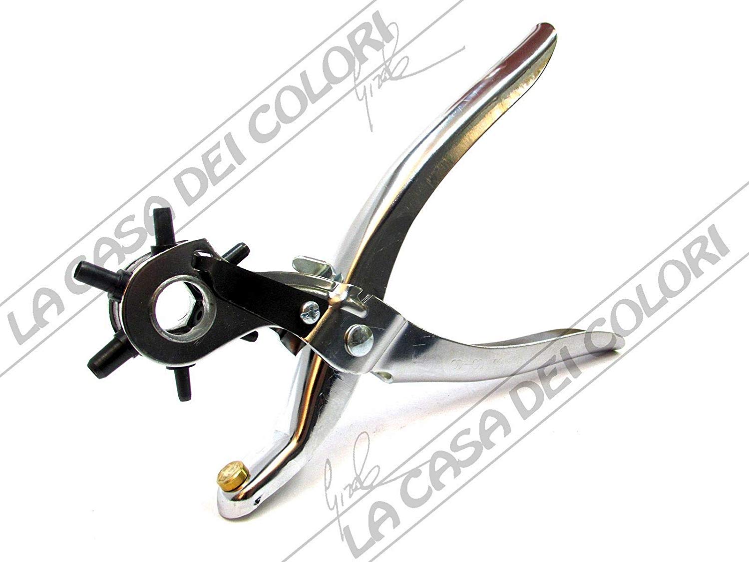 Rayher Revolving Punch Plier with Six Different Punch Heads, Rotary Hole Punch for Leather Crafting, Card Making