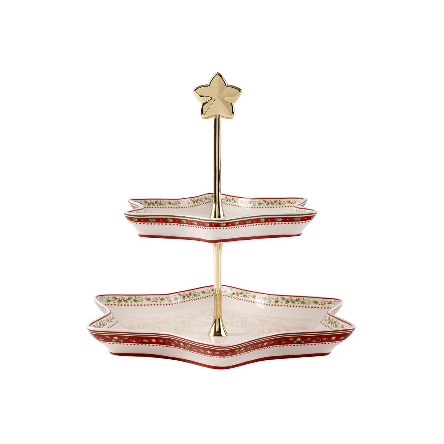 Villeroy & Boch, Winter Bakery Delight Tiered Cake Stand Red and Beige, Christmas, Decoration, Dining Room Decor