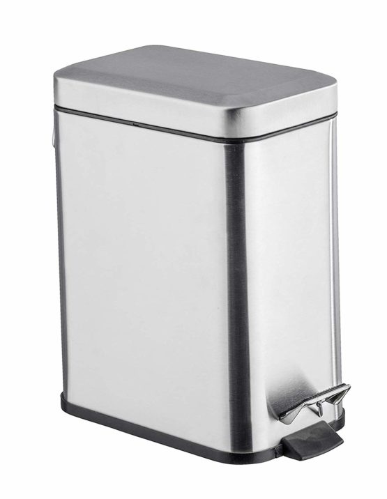 WENKO Pedal bin Square, Stainless steel, Silver matt, 28 x 14 x 29.5 cm