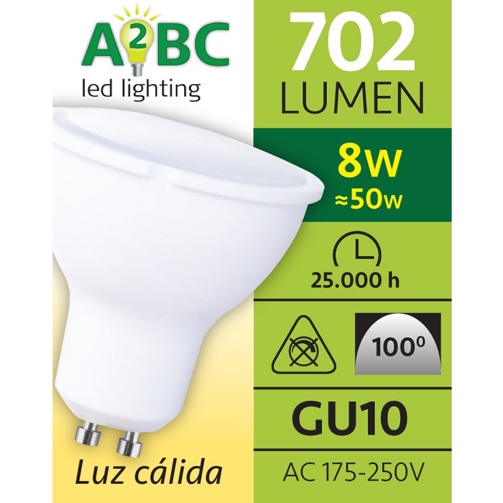 A2BC LED Lighting Led Bulb GU10, 8 W, White, 5.5 x 5 cm - Image 2
