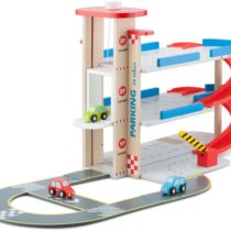 New Classic Toys 11040 Wooden Parking Garage with Track and 3 Cars for Preschool Age Toddlers Boys Girls, Multi Color