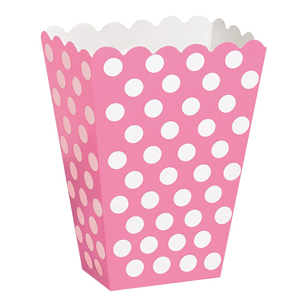Hot Pink Polka Dot Paper Treat Boxes (20cm x 15cm) Pack of 8 - Stylish Party Favor Packaging for Celebrations & Events