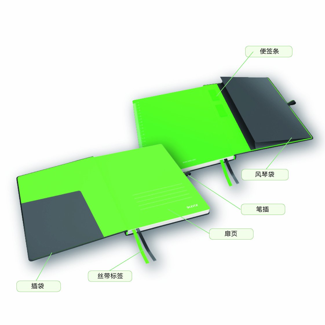 Leitz Complete Notebook A5 Lined, 160 Pages, 80 Sheets, Hardcover, 100 g/m² Paper FSC Certified, Fastener, Bookmark, Pen Loop - Image 2