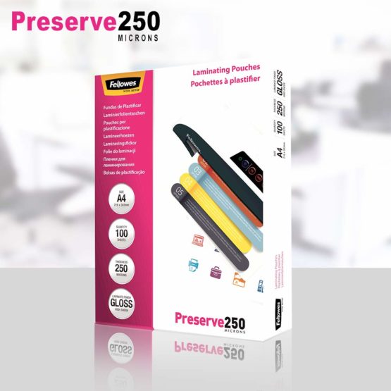 Fellowes Preseve A4 250 Micron Glossy Laminating Pouches (Pack of 100) - Image 2