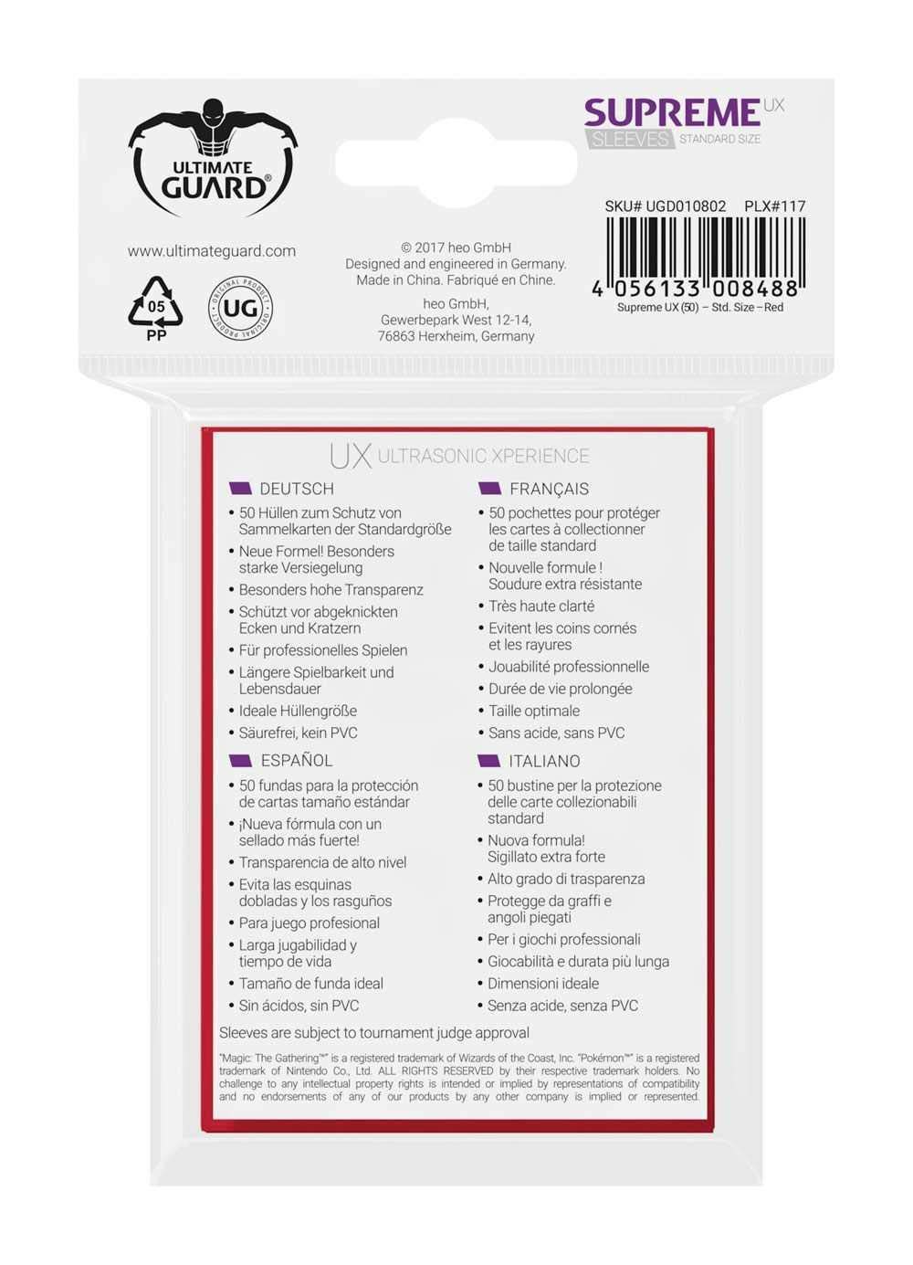 Ultimate Guard Supreme UX Sleeves Standard Size Red (50) - Image 3