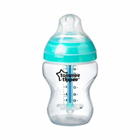 Tommee Tippee Anti-Colic Baby Bottle, Slow Flow Breast-Like Teat and Unique Anti-Colic Venting System, 260ml, Pack of 1, Clear