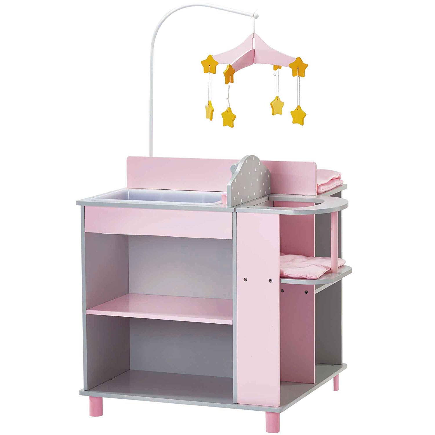 Olivia's Little World 6-in-1 Wooden Baby Doll Changing Station with Crib, Changing Table, High Chair, Double-Door Closet