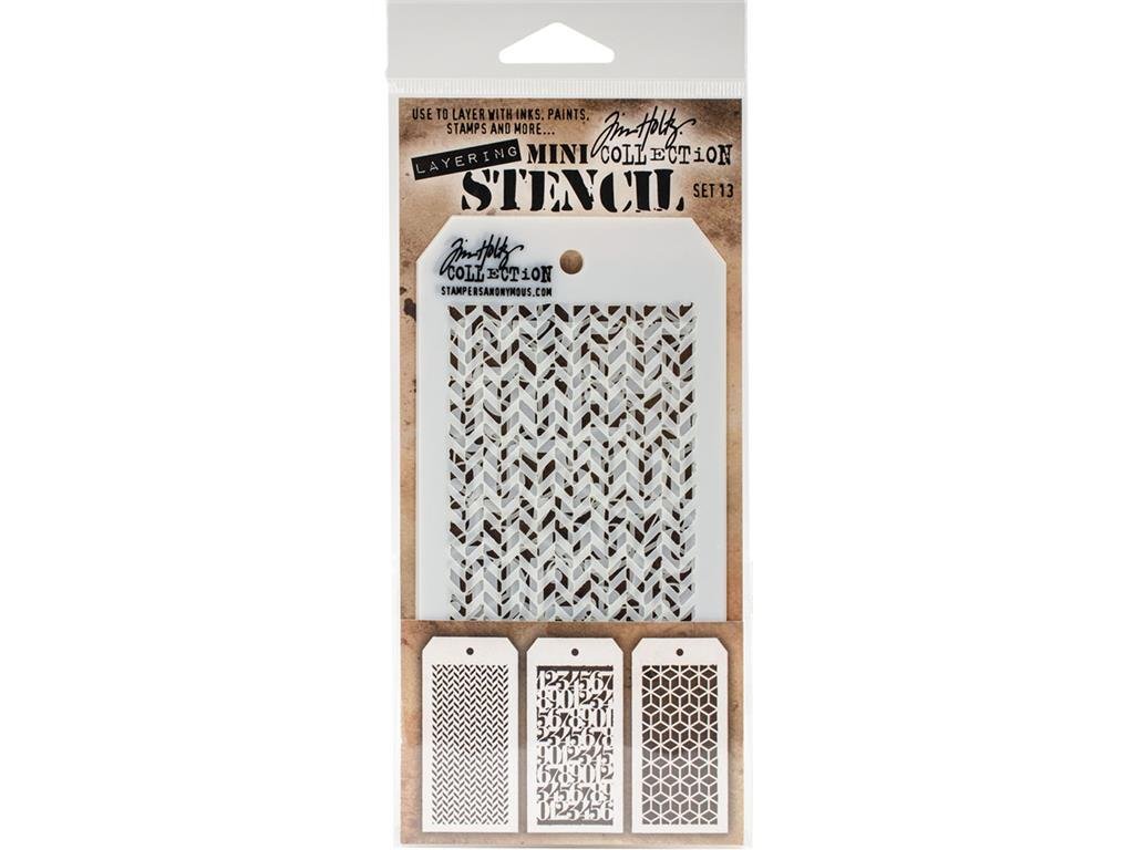 Stampers Anonymous Tim Holtz Mini Layered Stencil Set #13, Multicoloured, 8.61x21x0.2 cm
