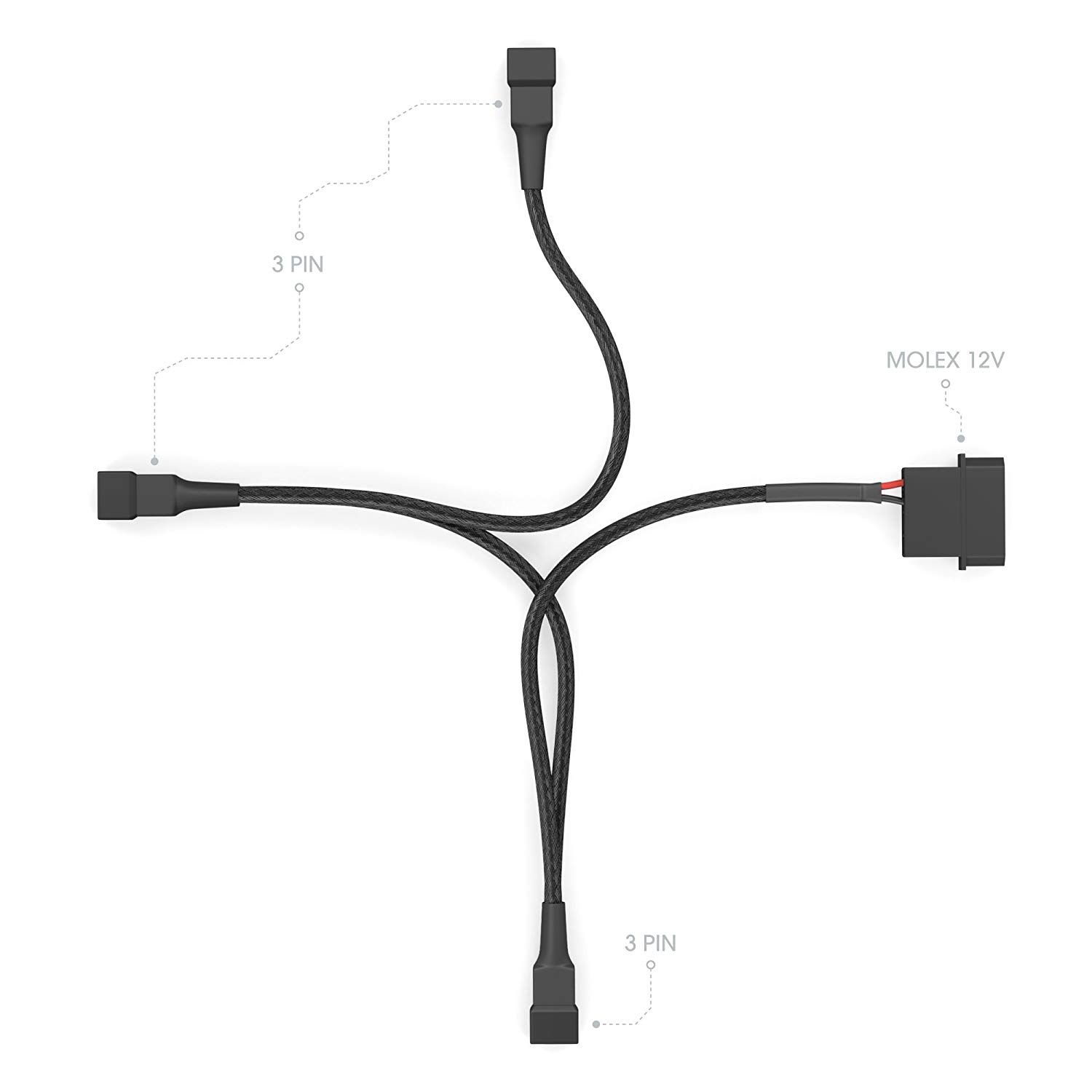 KabelDirekt - 20-20-20cm 4-pin Molex (5.25“) 12V to 3 x 3-pin 2-pole connector fan distribution cable - Image 3