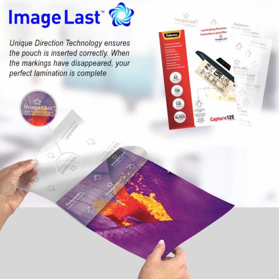 Fellowes A3 Laminating Pouches, Gloss, 250 Micron (2 x 125 Micron) with Image Last Directional Quality Mark - Pack of 100, transparent - Image 4