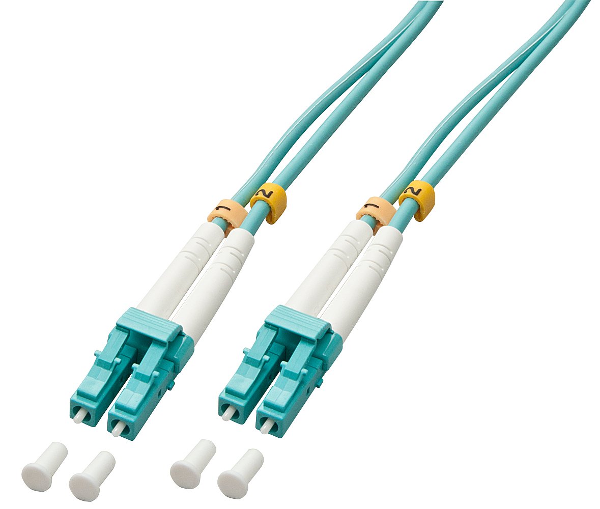 LINDY 46404 Fibre Optic Duplex Cable LC/LC OM3 100 m, Blue, 100 meters