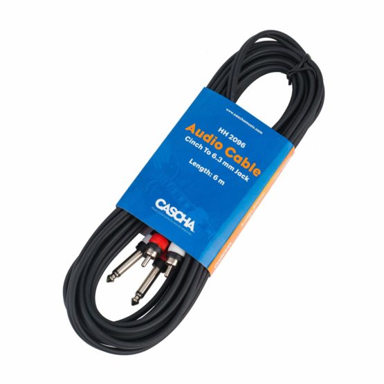 CASCHA Professional Audio Cable, 2 x jack 6.3mm Male to 2 x RCA Chinch Male, 6m Length, Black - Image 2