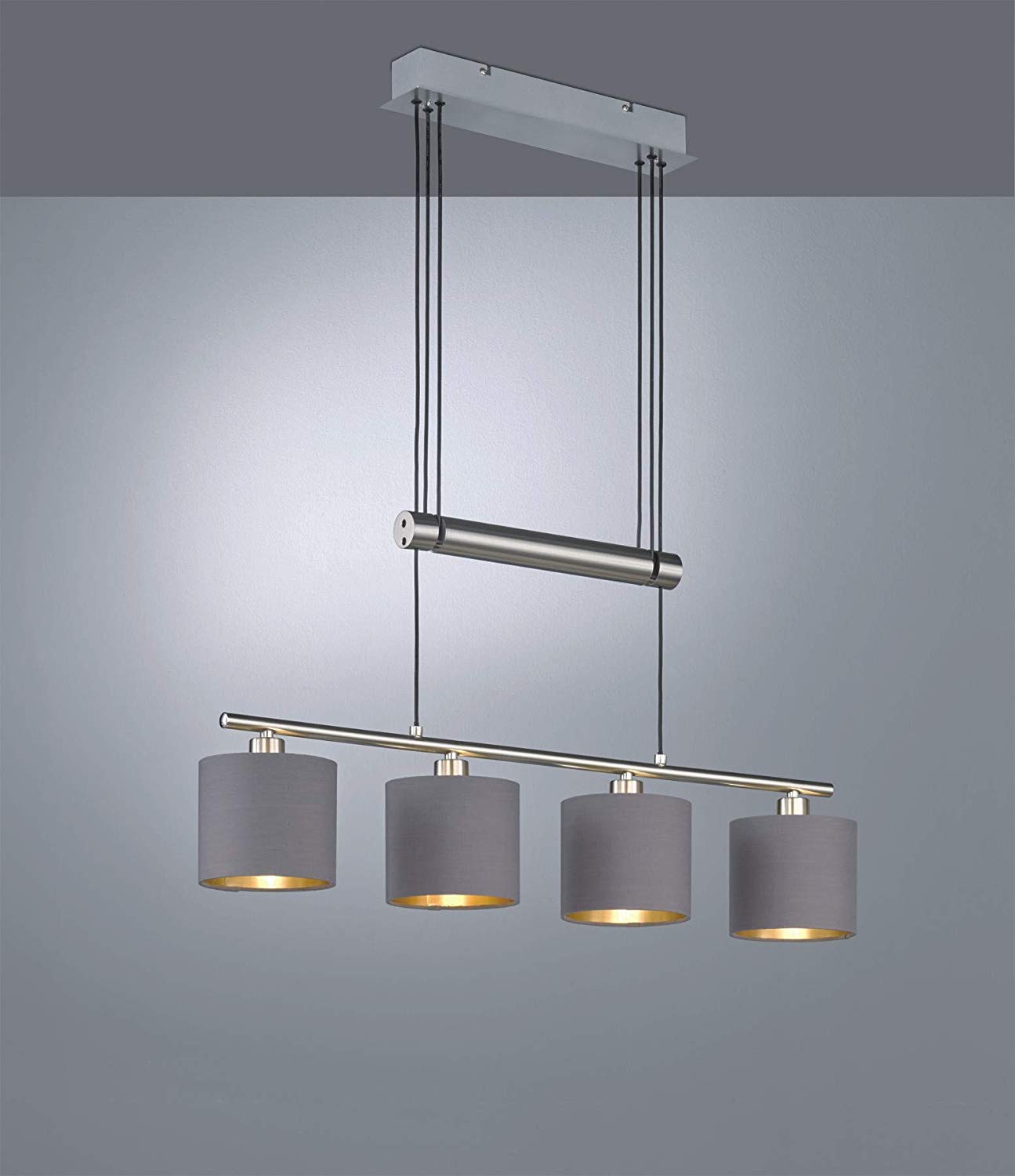 Trio Leuchten Garda JoJo 305400441 Pendant Light Metal Matte Nickel E14 Fabric Shade Taupe/Gold - Image 2