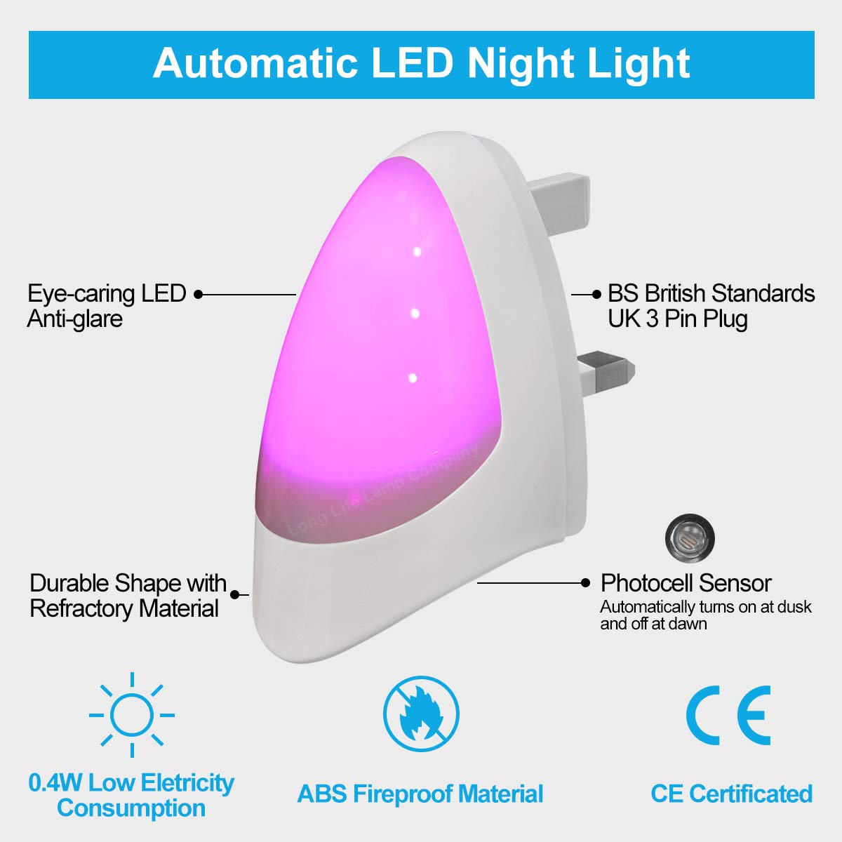 Pink Automatic LED Night Light Plug in & Energy Saving Dusk 2 Dawn LED Night Light Sensor, Pack of 1 - Image 4