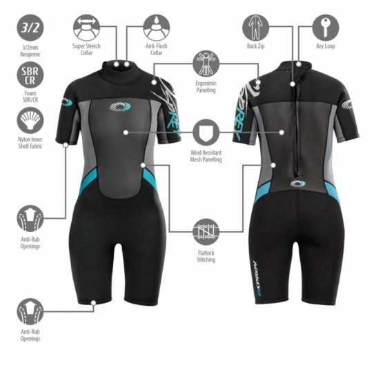 Osprey Women's Shorty 3 mm Summer Wetsuit, Adult Short Sleeve Neoprene Surfing Diving Wetsuit, Origin, Multiple Colours - Image 3