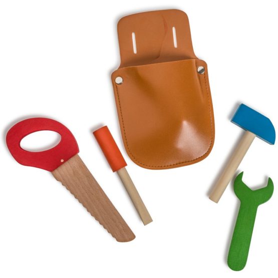 Dress Up America 927 Little Builder Wooden Tool Pouch Set-Pretend Pla Play