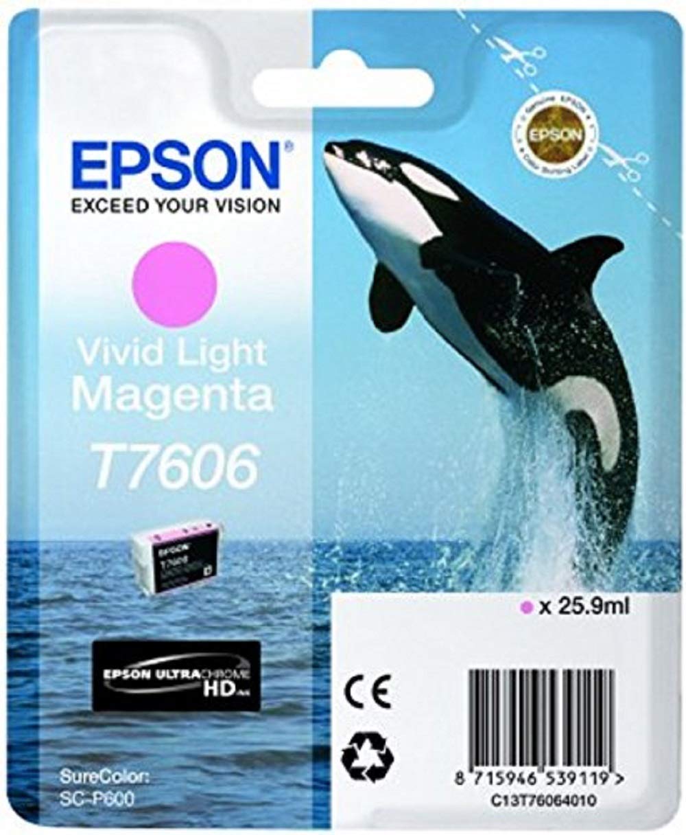 Epson C13T76064010 T7606 Vivid Ink Cartridge, Light Magenta, Genuine, pink