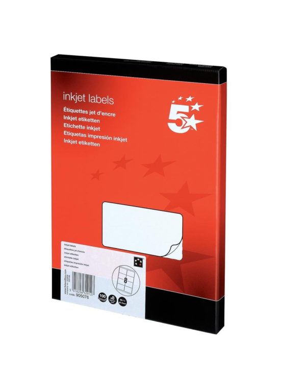 5 Star Addressing Labels Inkjet 8 per Sheet 99.1x67.7mm White [800 Labels]