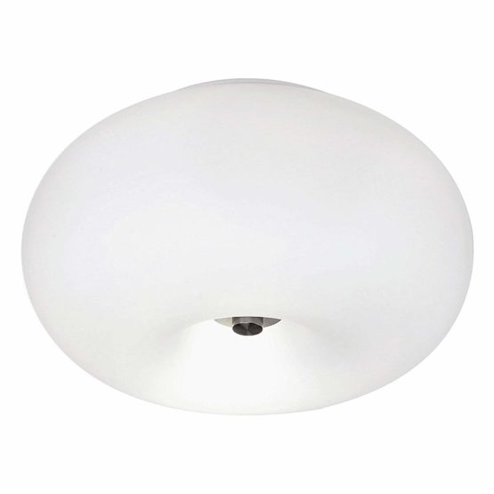 EGLO Ceiling Lamp Optica, 2 Bulbs Flush Mount Light Fixture, Material: Steel, Colour: Nickel Matt, Glass: Opal Matt White, Socket: E27, Ø: 35 cm