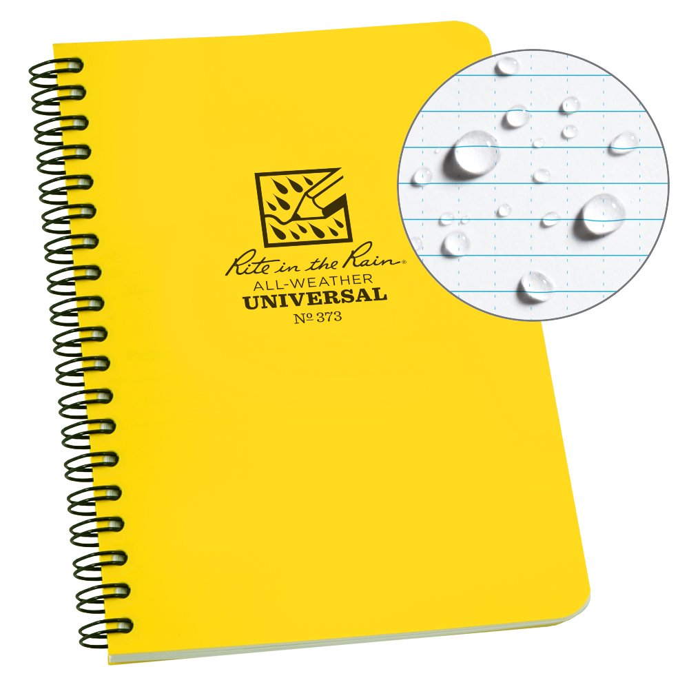 Rite In The Rain 373L Waterproof Paper Side Spiral Notepad Yellow Polydura Cover 64 Pages 12 Sheets Imperial and Metric Rulers