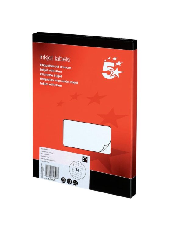 5 Star White Inkjet Labels 99.1X38.1 100 Sheets