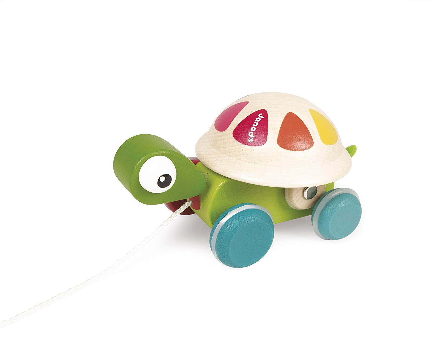 Janod, Wooden Walking Turtle, Rotating Shell + 50 cm String, Pull-Along Toy, Early Learning and First Age Toys