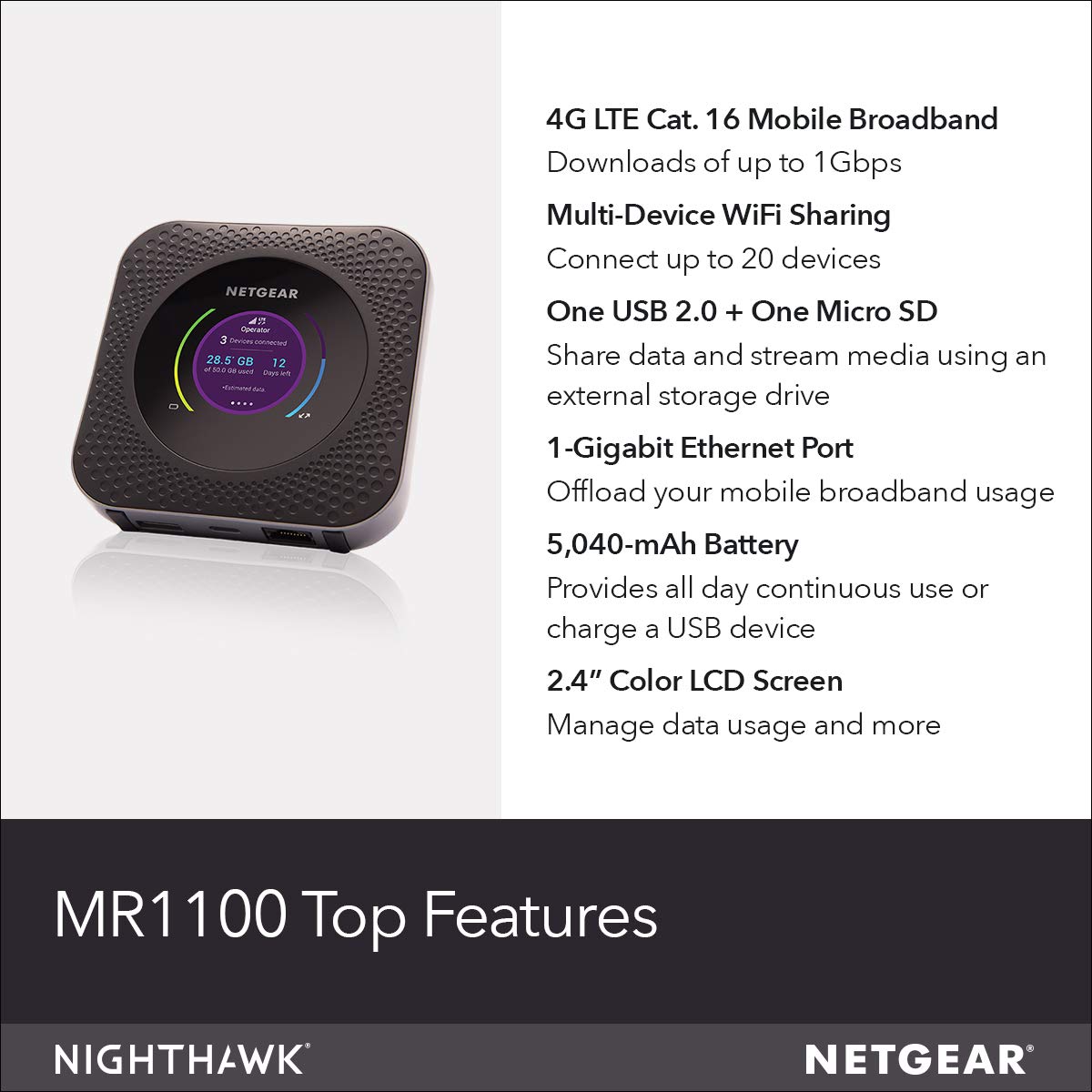 NETGEAR Nighthawk 4G Modem Router MR1100, black, 1 Gbps (MR1100) | Nighthawk - Image 2
