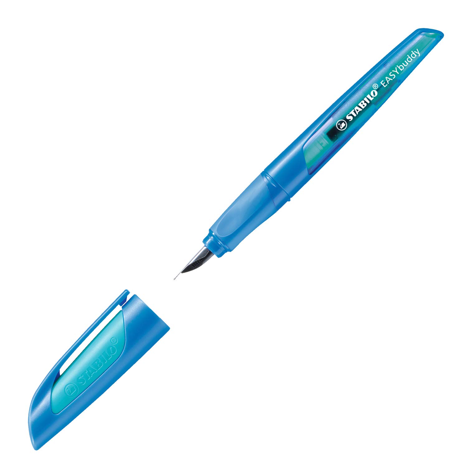STABILO Ergonomic School Fountain Pen EASYbuddy - A-Nib (Beginner) - Right-Handed - Pack of 1 - Dark Blue/Light Blue - Image 3