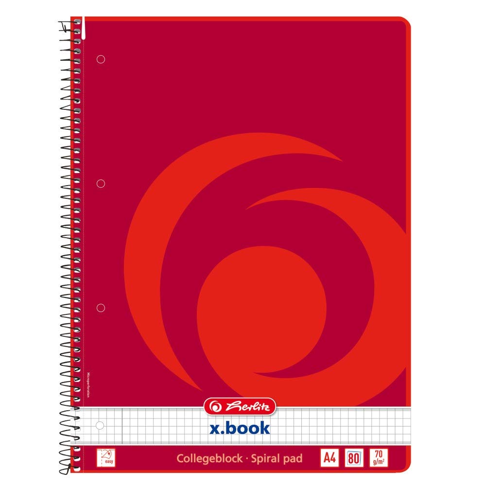 Herlitz A4 Notepad, 80 Sheets, Squared, with Left Margin, 70 GSM, Pack of 5, 10834117 Chequered, White