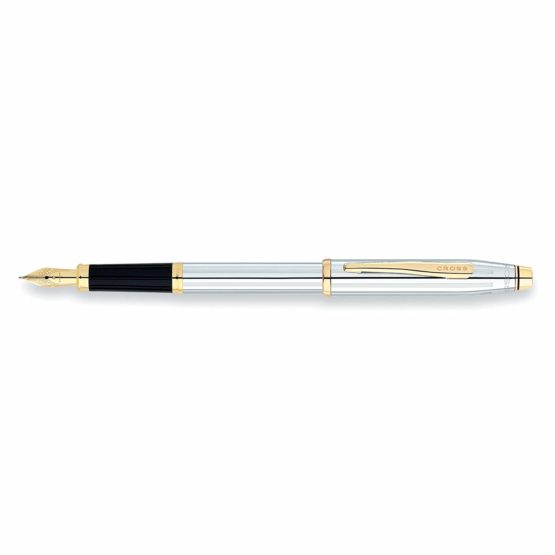 Cross Century II Refillable Click-Off Cap Metal Fountain Pen with 23 Carat Gold Plated Appointments, Medium Gold Nib, includes Premium Gift Box and 2 Black Cartridge Refills, 1 Pack, Medalist Chrome