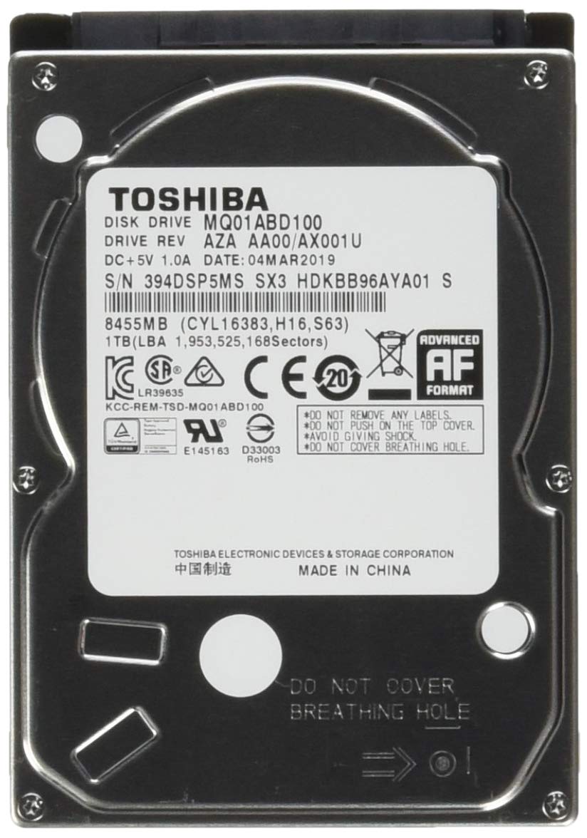 Toshiba MQ01ABD100 1TB SATA 3GB/s 5400RPM 2.5 Inch 9.5mm Internal Hard Drive, Grey, 1 tb hdd