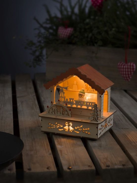 Konstsmide 2821-100 LED Wooden Market Stall “Toy Seller” with Orange Roof Christmas Light ,3 Warm White Diodes, Natural, 12.5 cm*9.5 cm*11.5 cm - Image 3
