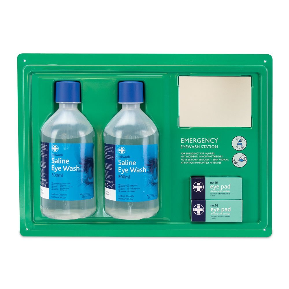Reliance Medical Emergency Sterile Saline Eye Wash Solution Kit, Complete Eye Care Point, 2 Eye Wash & Mirror