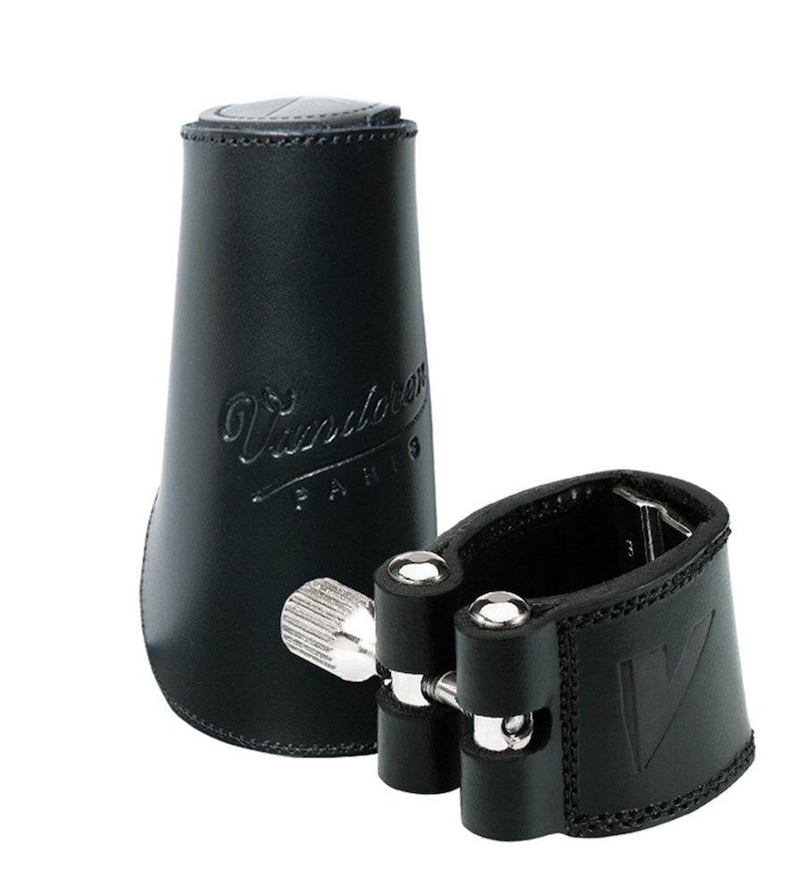 Vandoren LC24L Leather Ligature With Leather Cap, fits Bass Clarinet, Black
