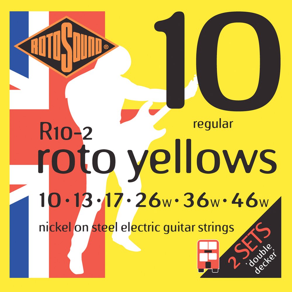 Rotosound R10-2 Nickel Regular Gauge Double Decker Electric Guitar Strings (10 13 17 26 36 46), _, 2 Set Regular 10-46 R10-2
