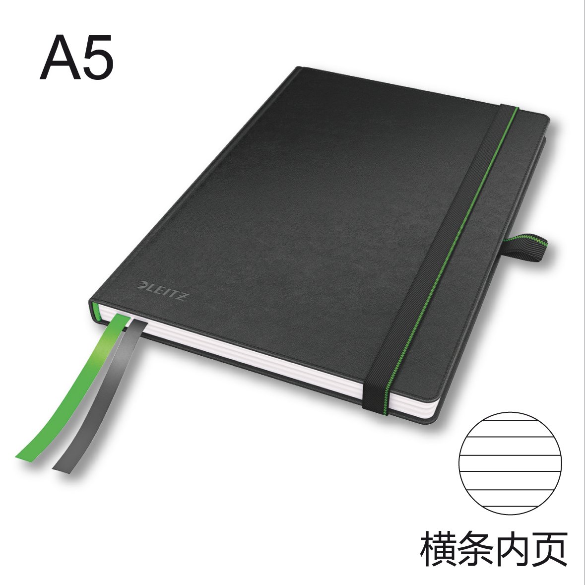 Leitz Complete Notebook A5 Lined, 160 Pages, 80 Sheets, Hardcover, 100 g/m² Paper FSC Certified, Fastener, Bookmark, Pen Loop - Image 3