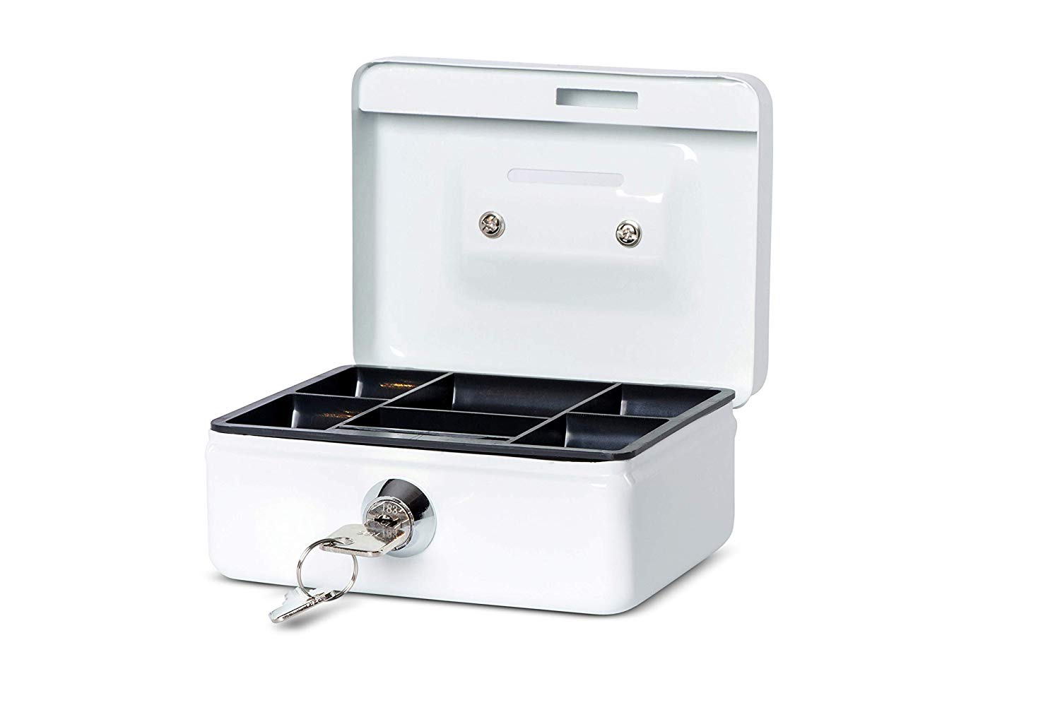 MAUL Cash Money Box with Coin Slot, Cylinder Lock with 2 Keys, 125 x 95 x 60 mm, White, 12,5 x 9,5 x 6,1 cm - Image 4