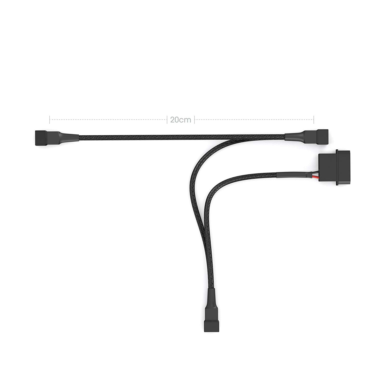 KabelDirekt - 20-20-20cm 4-pin Molex (5.25“) 5V to 3x 3-pin 2-pole connector fan distribution cable, Black - Image 2