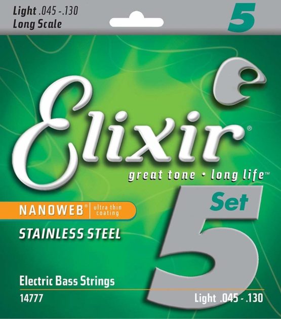 Elixir 14777 Strings Stainless Steel 5-String Bass Strings w NANOWEB Coating, Long Scale, Light (.045-.130) - Image 2