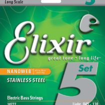 Elixir 14777 Strings Stainless Steel 5-String Bass Strings w NANOWEB Coating, Long Scale, Light (.045-.130)